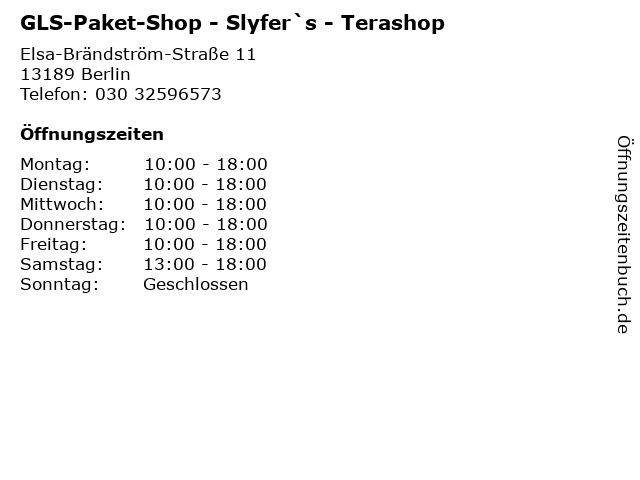 GLS-Paket-Shop - Slyfer`s - Terashop in Berlin: Adresse und Öffnungszeiten