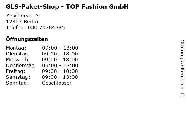 GLS-Paket-Shop - TOP Fashion GmbH in Berlin: Adresse und Öffnungszeiten