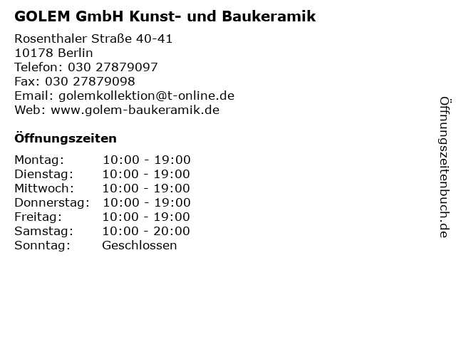GOLEM GmbH Kunst- und Baukeramik in Berlin: Adresse und Öffnungszeiten