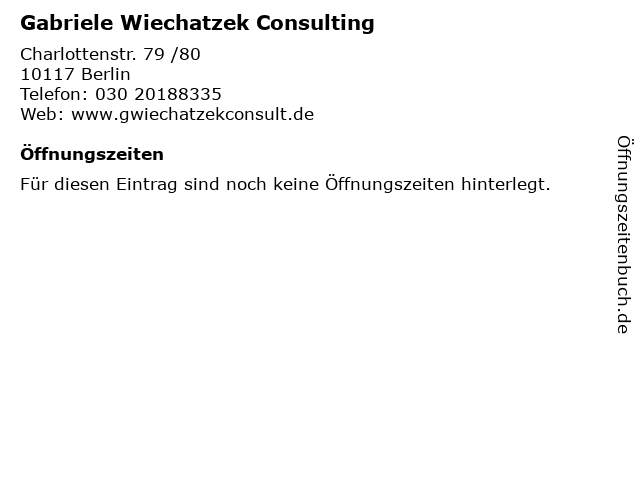 Gabriele Wiechatzek Consulting in Berlin: Adresse und Öffnungszeiten