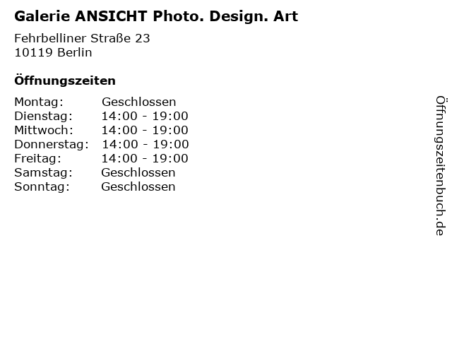 Galerie ANSICHT Photo. Design. Art in Berlin: Adresse und Öffnungszeiten