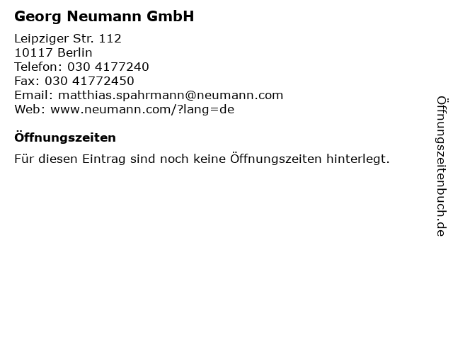 Georg Neumann GmbH in Berlin: Adresse und Öffnungszeiten
