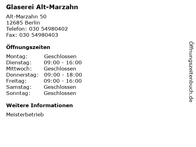 Glaserei Alt-Marzahn in Berlin: Adresse und Öffnungszeiten