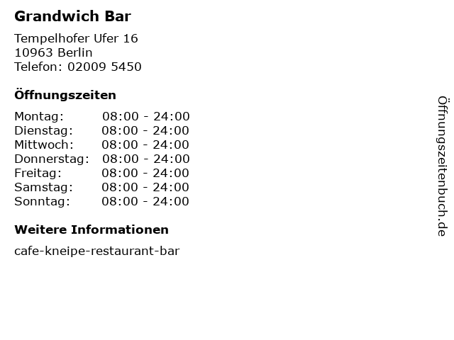 Grandwich Bar in Berlin: Adresse und Öffnungszeiten