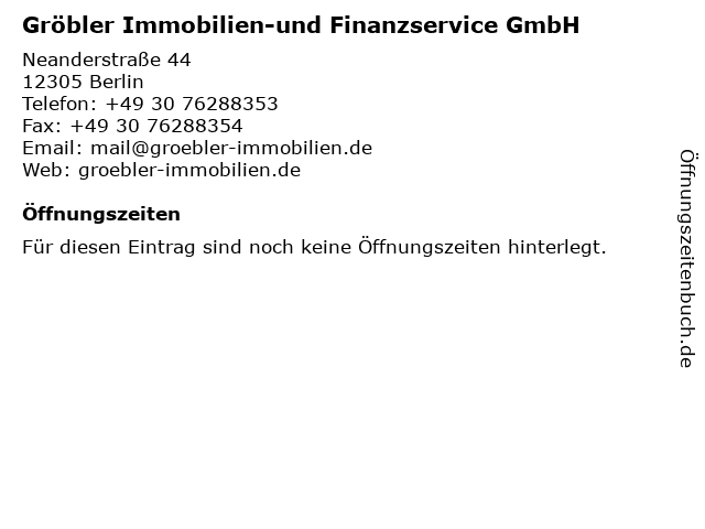 Gröbler Immobilien-und Finanzservice GmbH in Berlin: Adresse und Öffnungszeiten