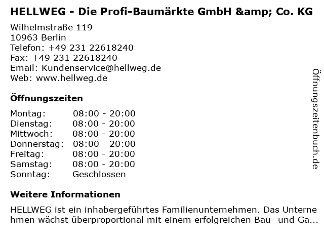 HELLWEG - Die Profi-Baumärkte GmbH & Co. KG in Berlin: Adresse und Öffnungszeiten