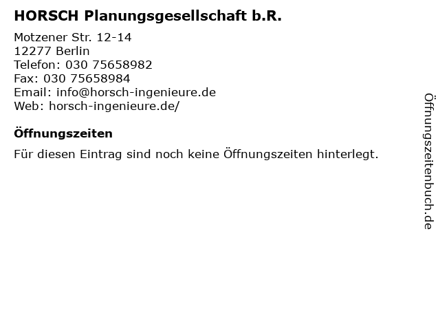HORSCH Planungsgesellschaft b.R. in Berlin: Adresse und Öffnungszeiten