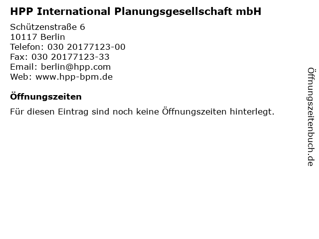 HPP International Planungsgesellschaft mbH in Berlin: Adresse und Öffnungszeiten