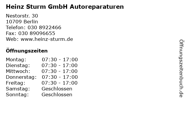 Heinz Sturm GmbH Autoreparaturen in Berlin: Adresse und Öffnungszeiten