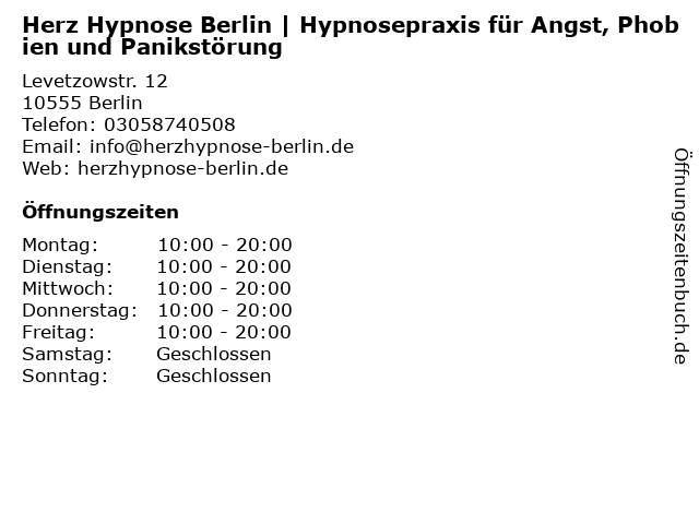 Herz Hypnose Berlin | Hypnosepraxis für Angst, Phobien und Panikstörung in Berlin: Adresse und Öffnungszeiten
