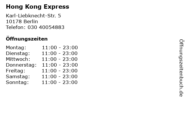 Hong Kong Express in Berlin: Adresse und Öffnungszeiten