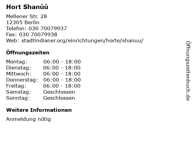 Hort Shanúù in Berlin: Adresse und Öffnungszeiten