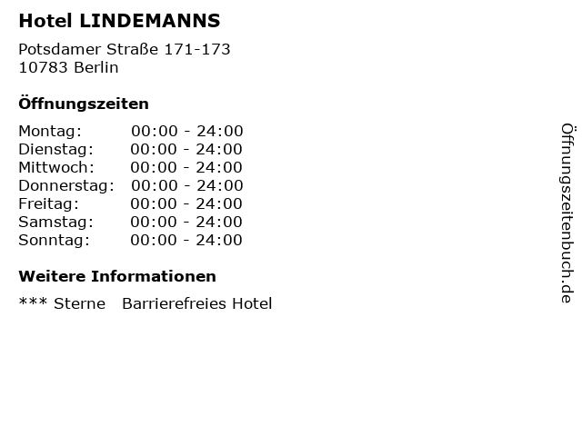 Hotel LINDEMANNS in Berlin: Adresse und Öffnungszeiten