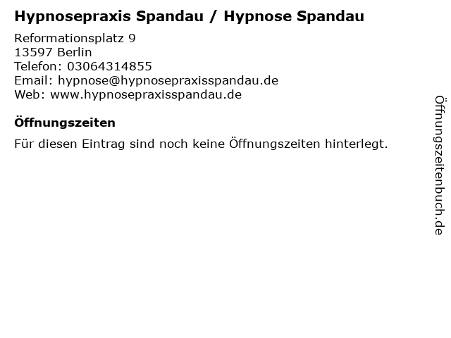 Hypnosepraxis Spandau / Hypnose Spandau in Berlin: Adresse und Öffnungszeiten