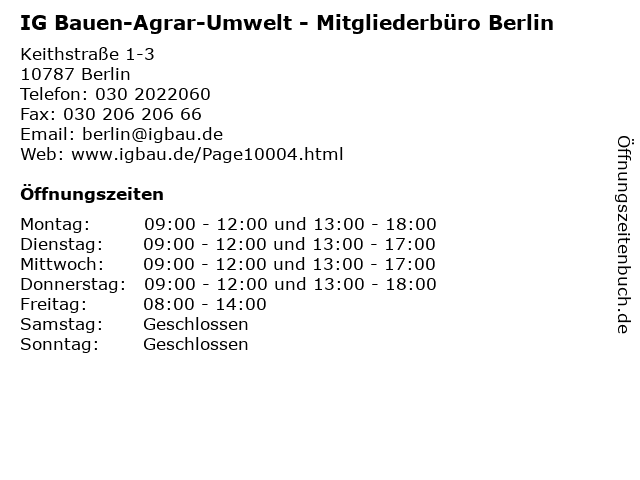 IG Bauen-Agrar-Umwelt - Mitgliederbüro Berlin in Berlin: Adresse und Öffnungszeiten