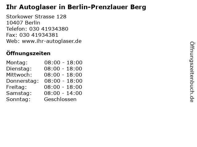 Ihr Autoglaser in Berlin-Prenzlauer Berg in Berlin: Adresse und Öffnungszeiten