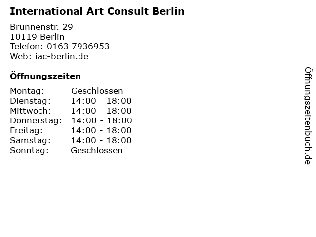 International Art Consult Berlin in Berlin: Adresse und Öffnungszeiten