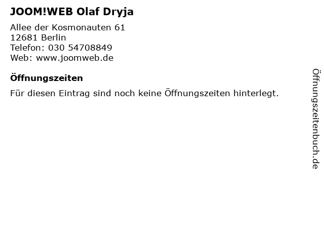 JOOM!WEB Olaf Dryja in Berlin: Adresse und Öffnungszeiten