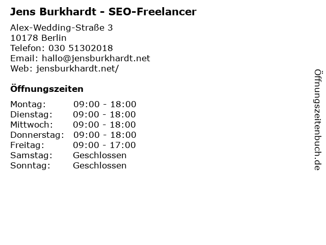 Jens Burkhardt - SEO-Freelancer in Berlin: Adresse und Öffnungszeiten