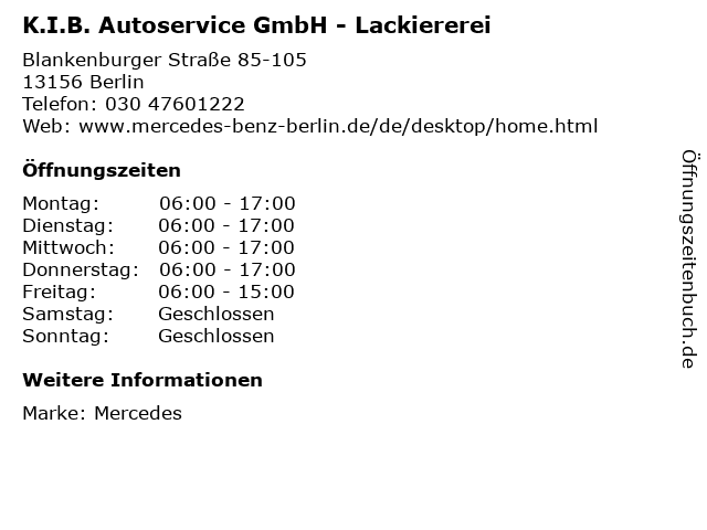 K.I.B. Autoservice GmbH - Lackiererei in Berlin: Adresse und Öffnungszeiten
