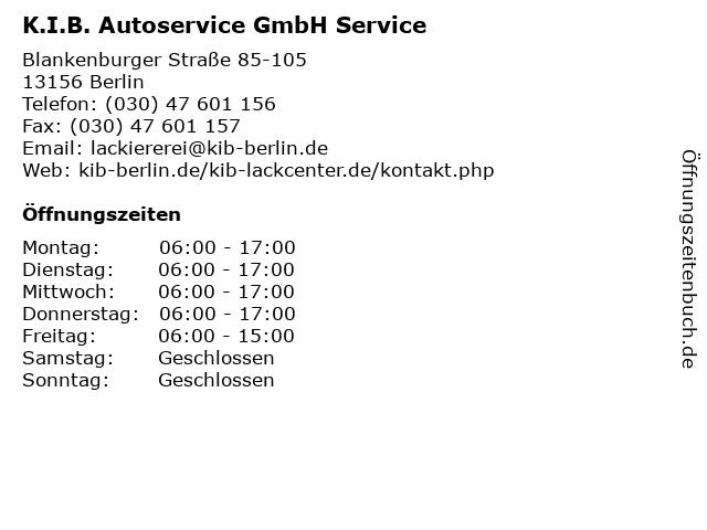 K.I.B. Autoservice GmbH Service in Berlin: Adresse und Öffnungszeiten