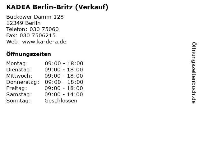 KADEA Berlin-Britz (Verkauf) in Berlin: Adresse und Öffnungszeiten