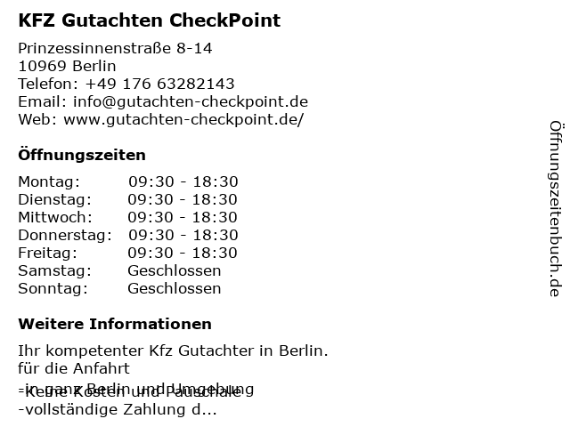 KFZ Gutachten CheckPoint in Berlin: Adresse und Öffnungszeiten