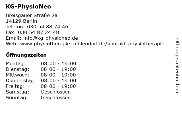 KG-PhysioNeo in Berlin: Adresse und Öffnungszeiten