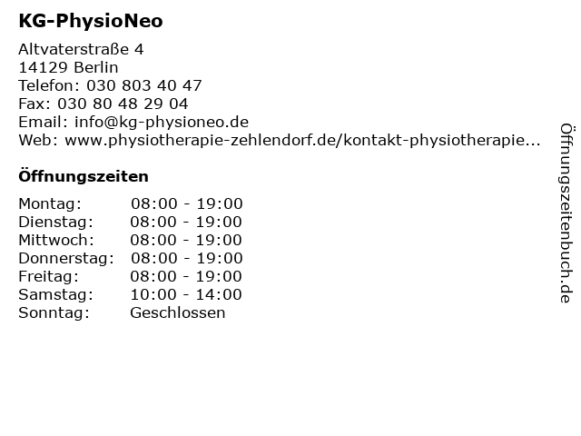 KG-PhysioNeo in Berlin: Adresse und Öffnungszeiten
