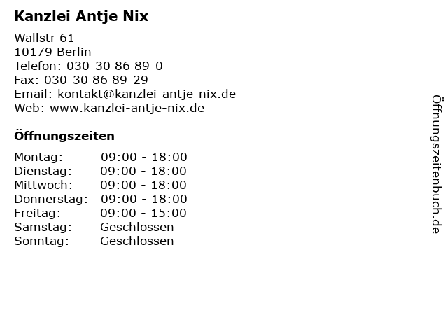 Kanzlei Antje Nix in Berlin: Adresse und Öffnungszeiten