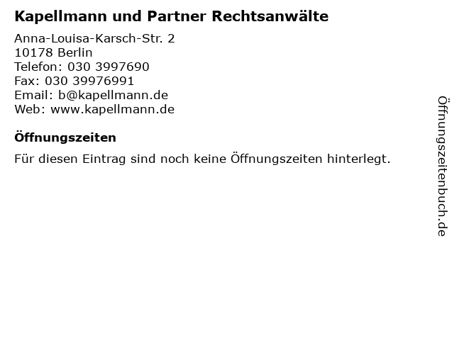 Kapellmann und Partner Rechtsanwälte in Berlin: Adresse und Öffnungszeiten