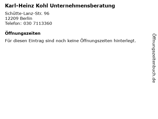 Karl-Heinz Kohl Unternehmensberatung in Berlin: Adresse und Öffnungszeiten
