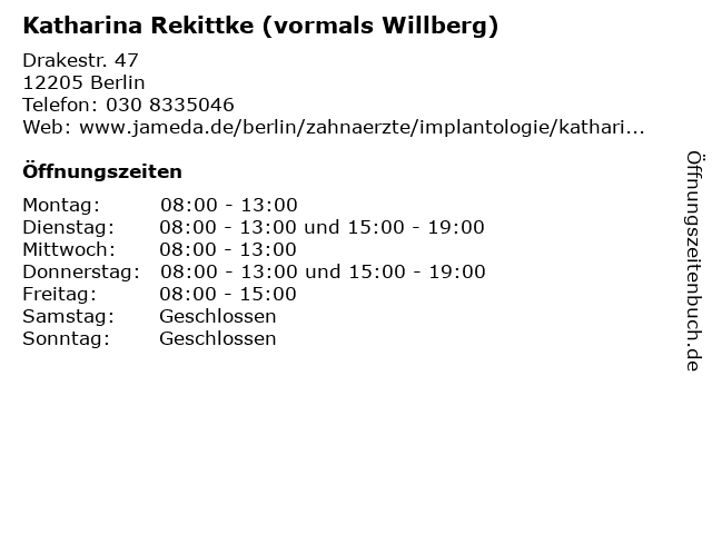 Katharina Rekittke (vormals Willberg) in Berlin: Adresse und Öffnungszeiten