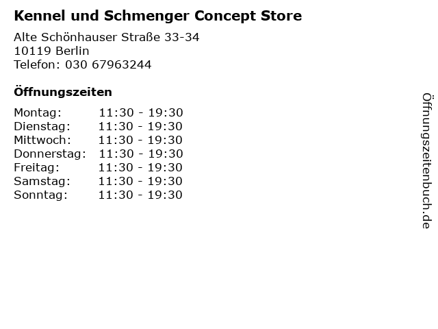 erfaring Tochi træ Faldgruber ᐅ Öffnungszeiten „Kennel und Schmenger Concept Store“ | Alte Schönhauser  Straße 33-34 in Berlin