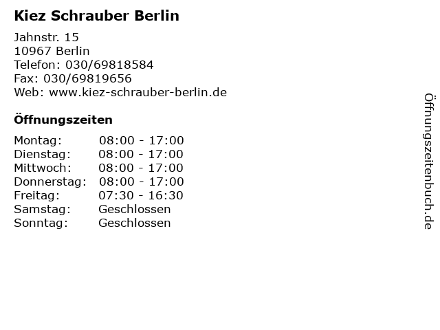 Kiez Schrauber Berlin in Berlin: Adresse und Öffnungszeiten