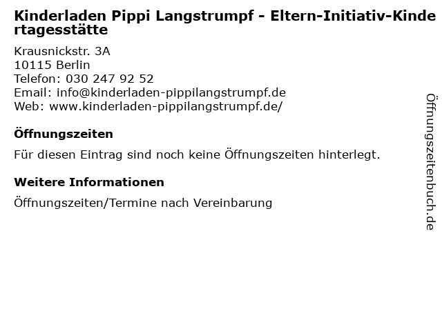 Kinderladen Pippi Langstrumpf - Eltern-Initiativ-Kindertagesstätte in Berlin: Adresse und Öffnungszeiten