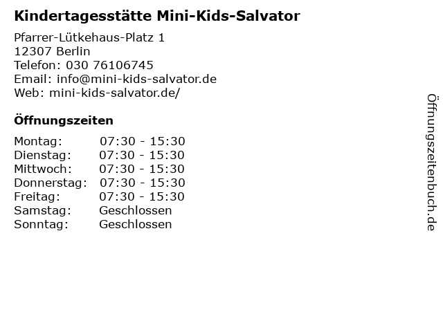 Kindertagesstätte Mini-Kids-Salvator in Berlin: Adresse und Öffnungszeiten