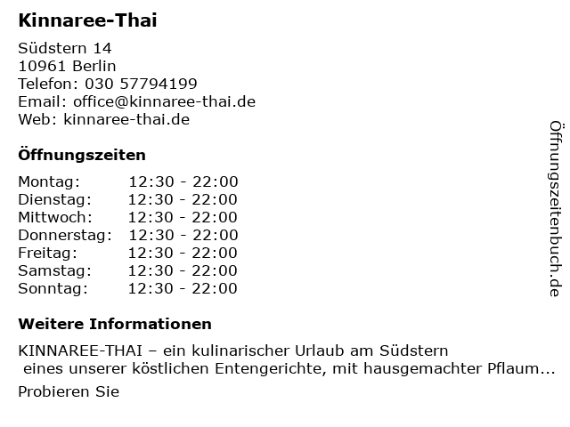 Kinnaree-Thai in Berlin: Adresse und Öffnungszeiten