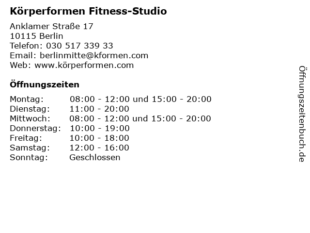 Körperformen Fitness-Studio in Berlin: Adresse und Öffnungszeiten