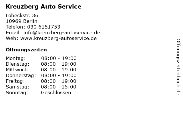 Kreuzberg Auto Service in Berlin: Adresse und Öffnungszeiten