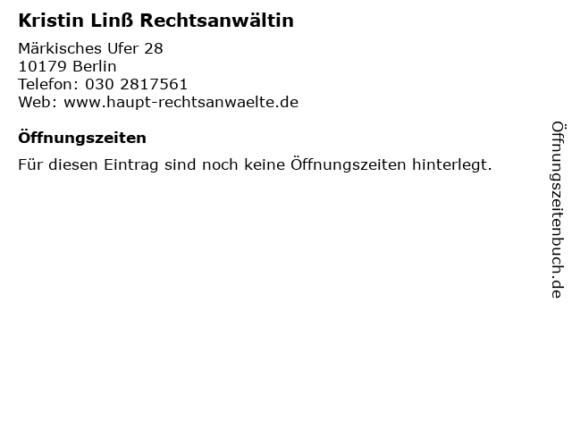 Kristin Linß Rechtsanwältin in Berlin: Adresse und Öffnungszeiten
