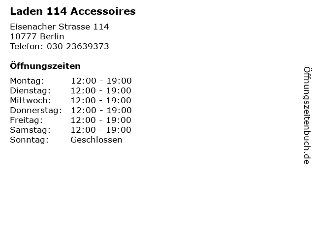 Laden 114 Accessoires in Berlin: Adresse und Öffnungszeiten
