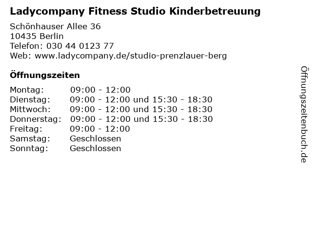 Ladycompany Fitness Studio Kinderbetreuung in Berlin: Adresse und Öffnungszeiten