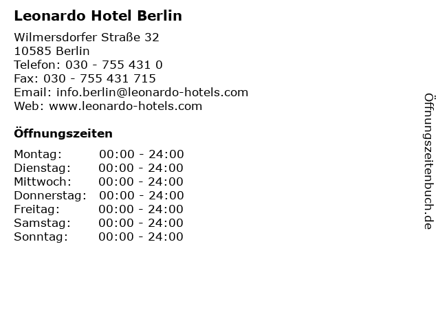 Leonardo Hotel Berlin in Berlin: Adresse und Öffnungszeiten
