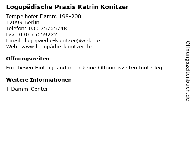 Logopädische Praxis Katrin Konitzer in Berlin: Adresse und Öffnungszeiten
