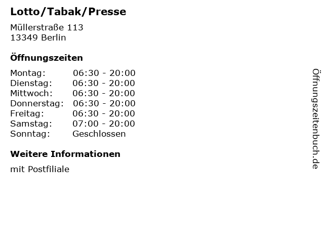 Lotto/Tabak/Presse in Berlin: Adresse und Öffnungszeiten