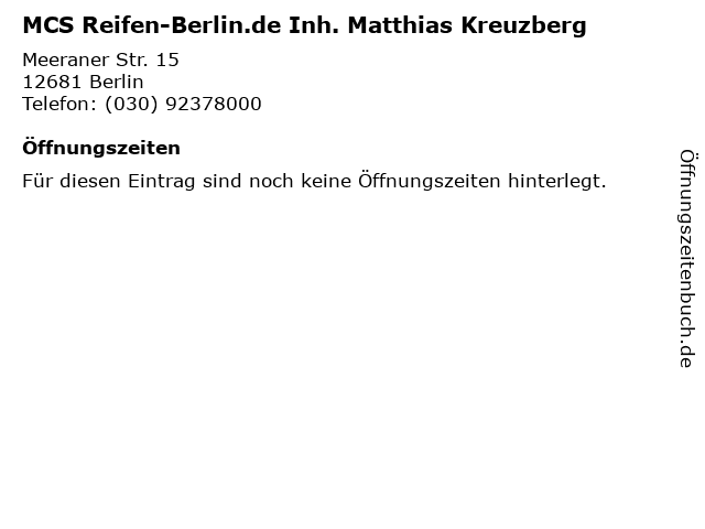 ᐅ öffnungszeiten Mcs Reifen Berlinde Meeranerstraße