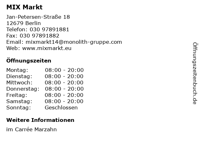 ᐅ Öffnungszeiten „MIX Markt“ | 18 in Berlin