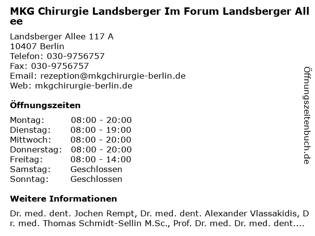 MKG Chirurgie Landsberger Im Forum Landsberger Allee in Berlin: Adresse und Öffnungszeiten