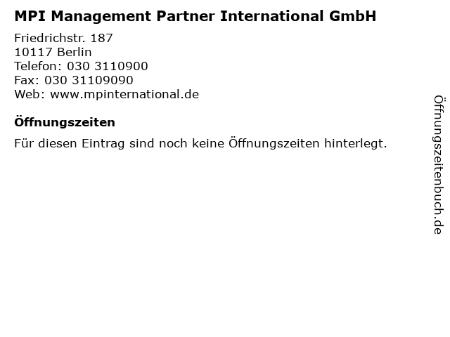MPI Management Partner International GmbH in Berlin: Adresse und Öffnungszeiten